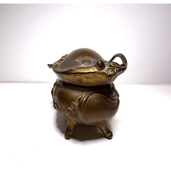 Brainard & Wilson B&W Antique Footed Brass Hinged Trinket Box Casket Art Nouveau - Picture 8 of 11